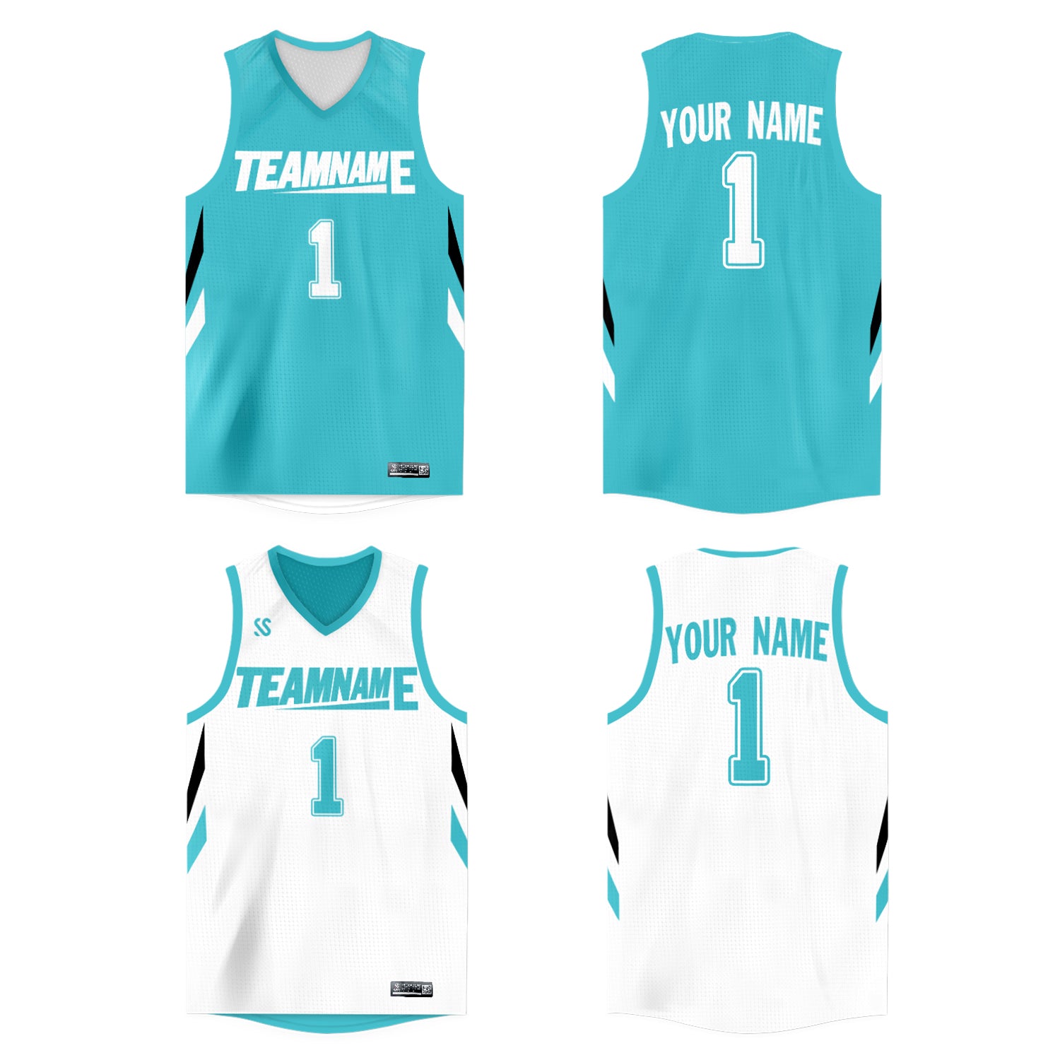 Custom Aqua White  Double Side Tops Athletic Basketball Jersey