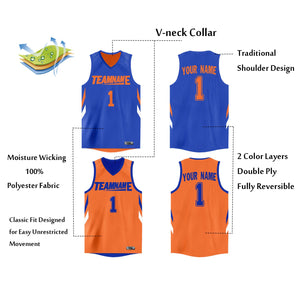 Custom Royal Orange  Double Side Tops Athletic Basketball Jersey