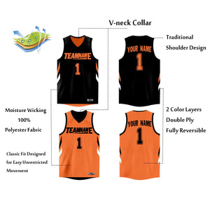 Custom Black Orange  Double Side Tops Athletic Basketball Jersey