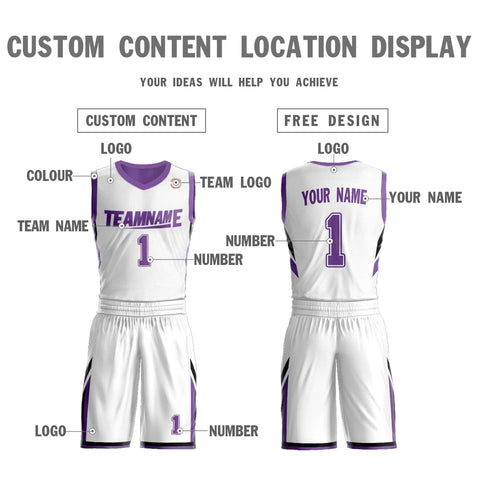 Custom White Purple Double Side Sets Design Sportswear Basketball Jersey