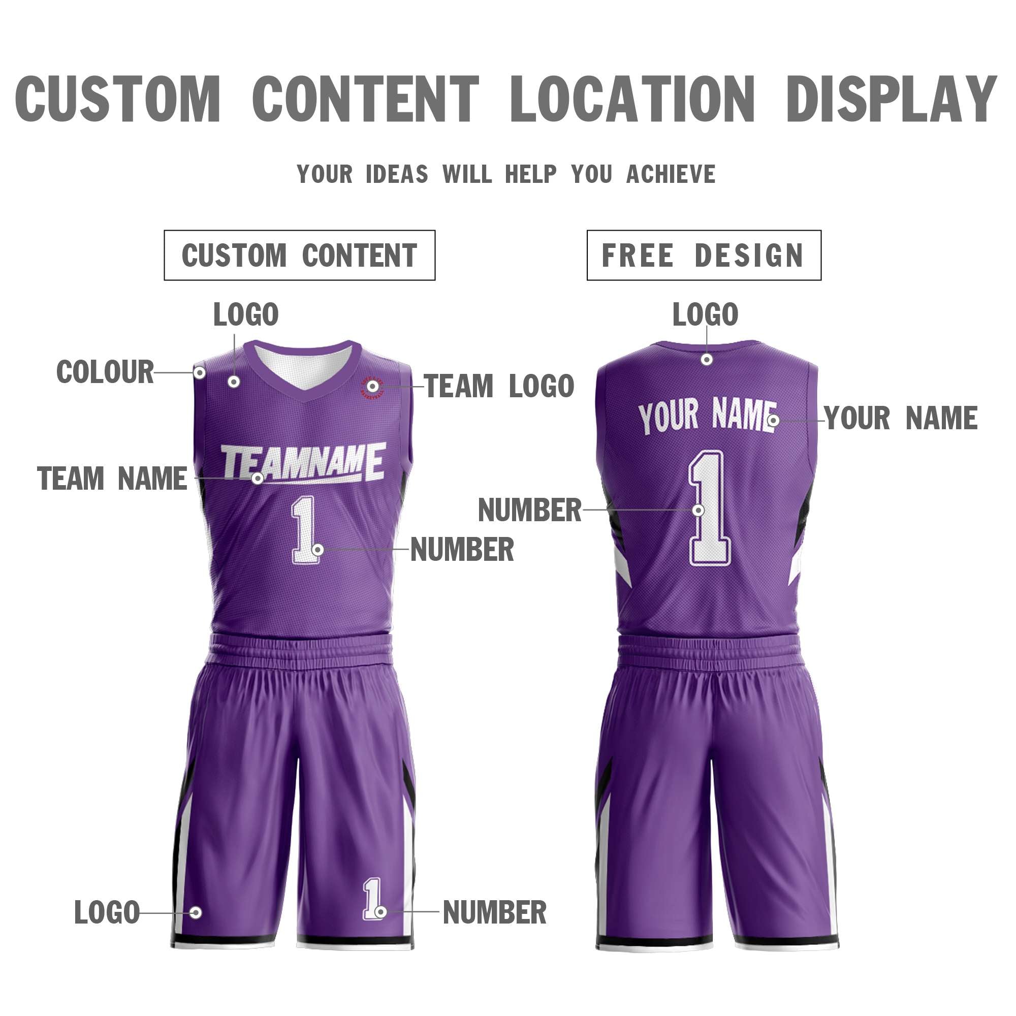 Custom Purple White Double Side Sets Design Sportswear Basketball Jersey