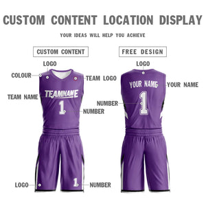 Le double côté blanc violet personnalisé définit le maillot de basket-ball de vêtements de sport de conception