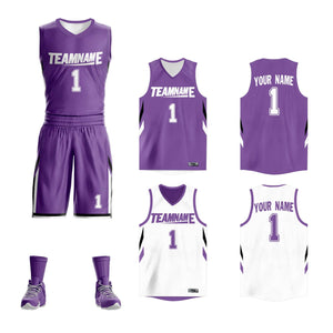 Le double côté blanc violet personnalisé définit le maillot de basket-ball de vêtements de sport de conception