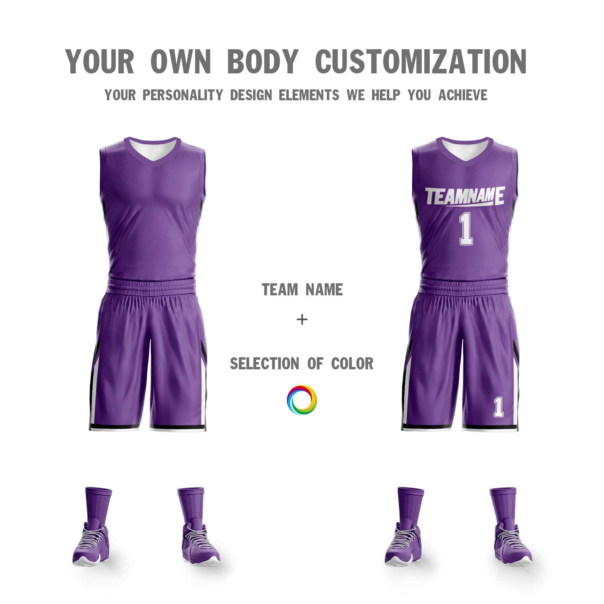 Le double côté blanc violet personnalisé définit le maillot de basket-ball de vêtements de sport de conception