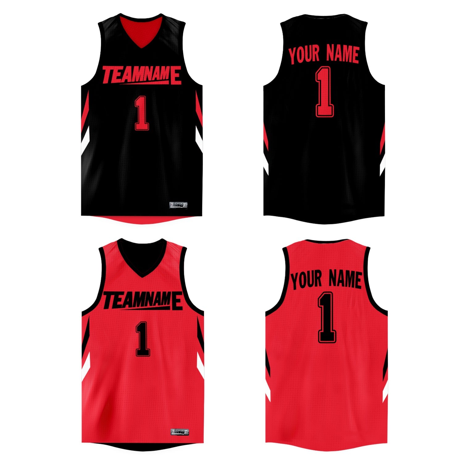 Maillot de basket-ball athlétique personnalisé noir rouge double face