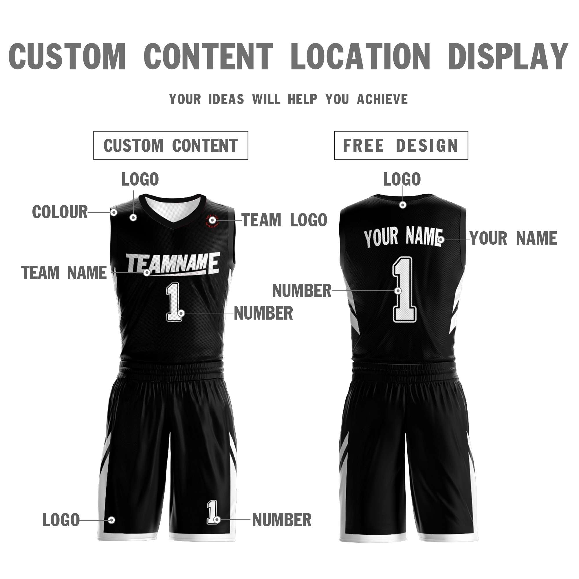 Custom Black White Double Side Sets Design Sportswear Basketball Jersey