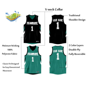 Custom Black Green Double Side Tops Athletic Basketball Jersey