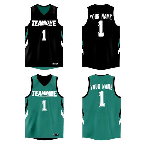 Custom Black Teal  Double Side Tops Athletic Basketball Jersey