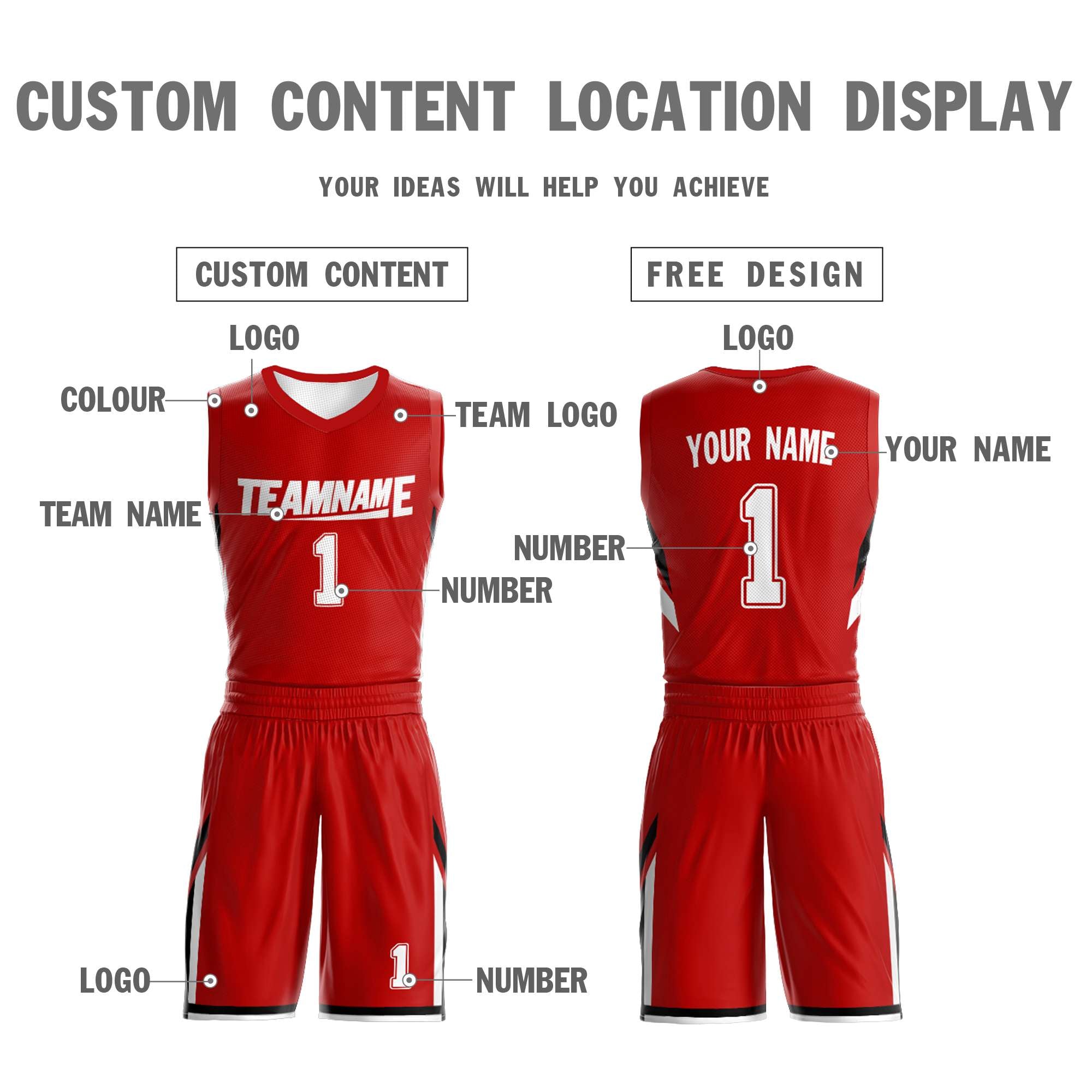 Le double côté blanc rouge fait sur commande place le maillot de basket-ball de vêtements de sport de conception