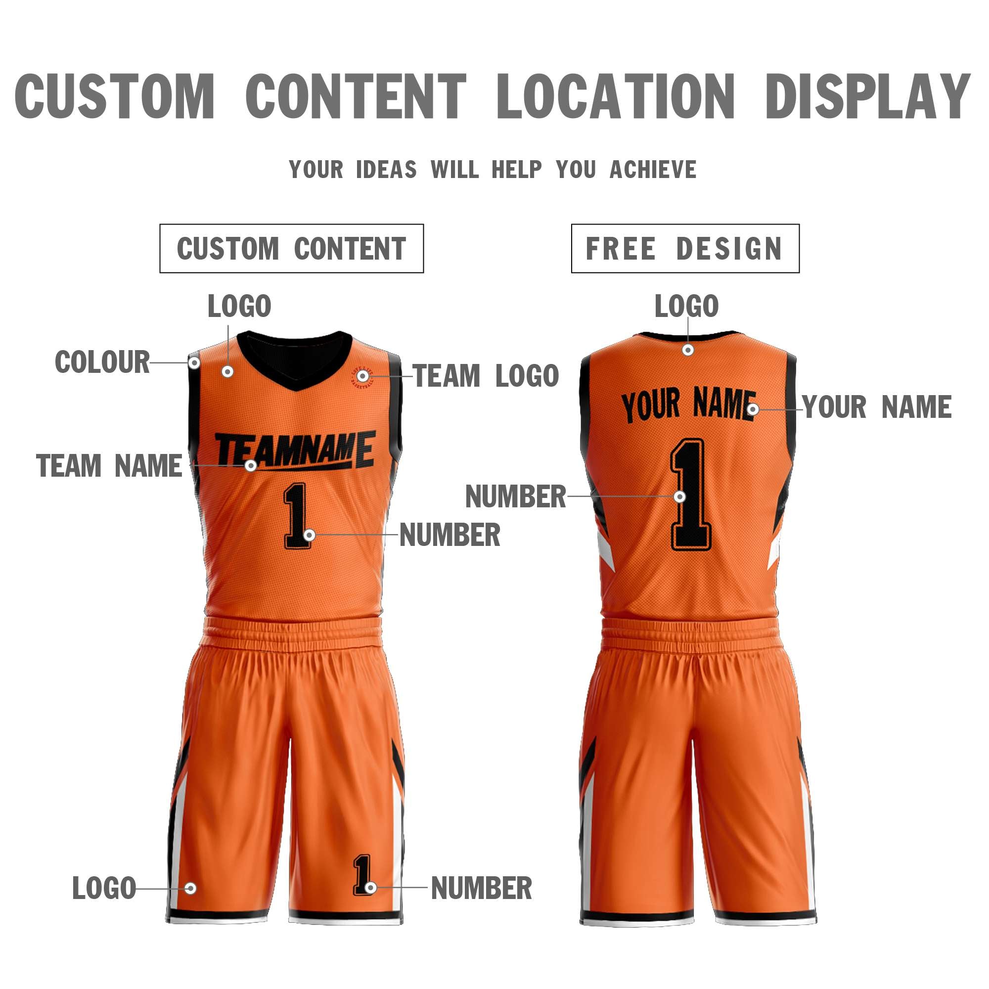 Le double côté noir orange fait sur commande place le maillot de basket-ball de conception de vêtements de sport