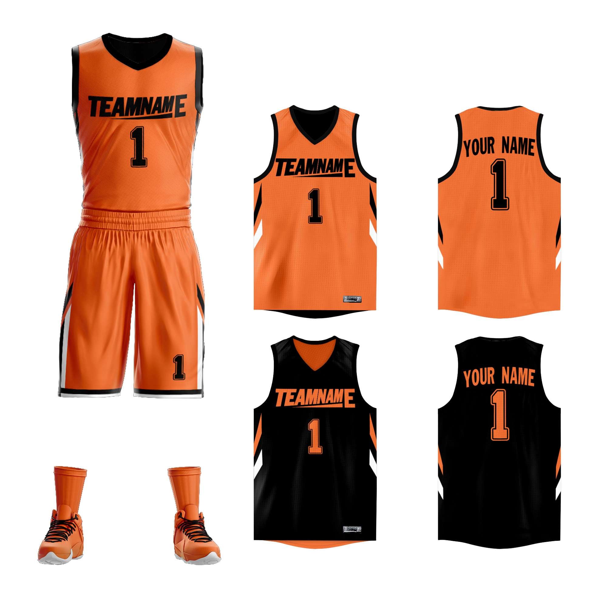 Le double côté noir orange fait sur commande place le maillot de basket-ball de conception de vêtements de sport