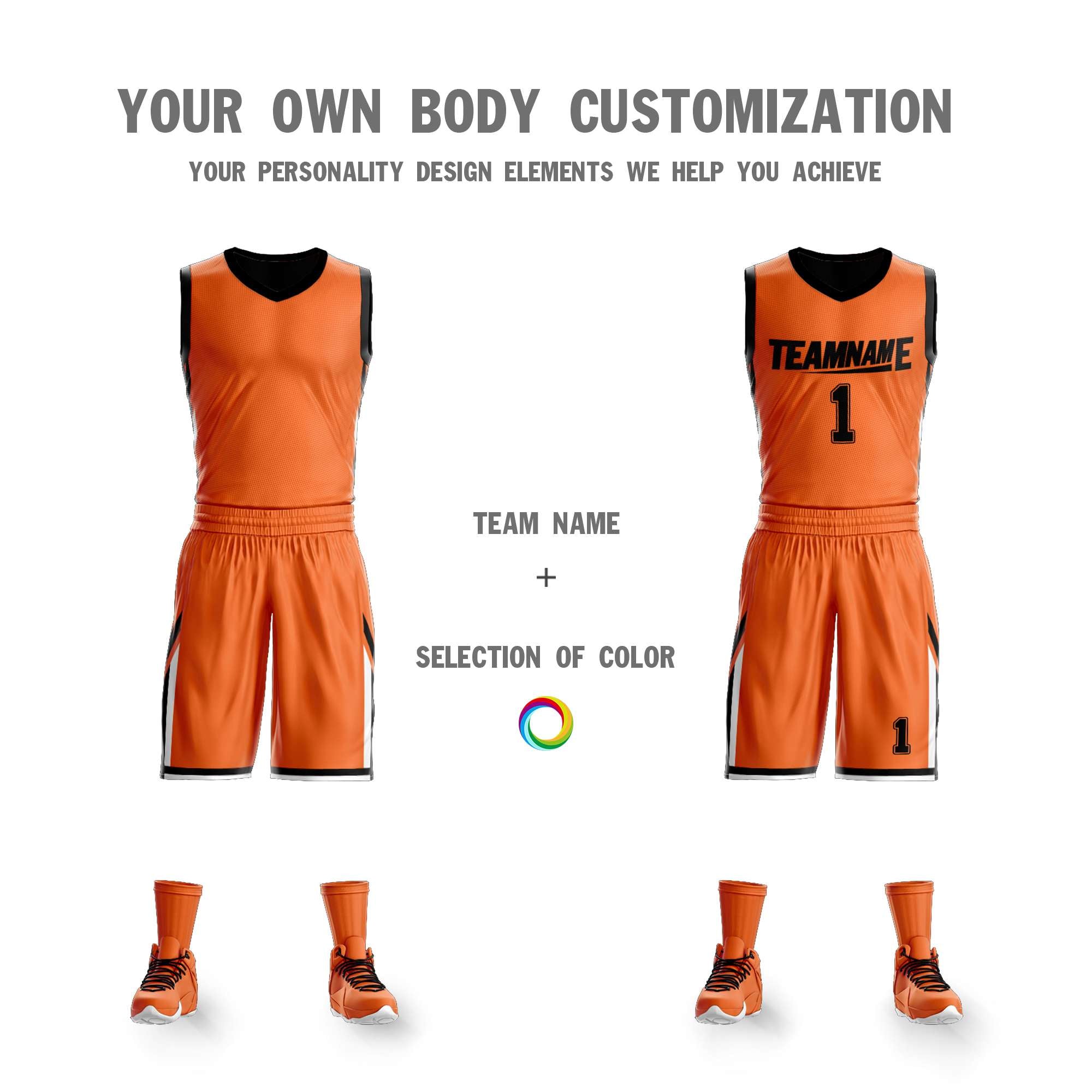 Le double côté noir orange fait sur commande place le maillot de basket-ball de conception de vêtements de sport