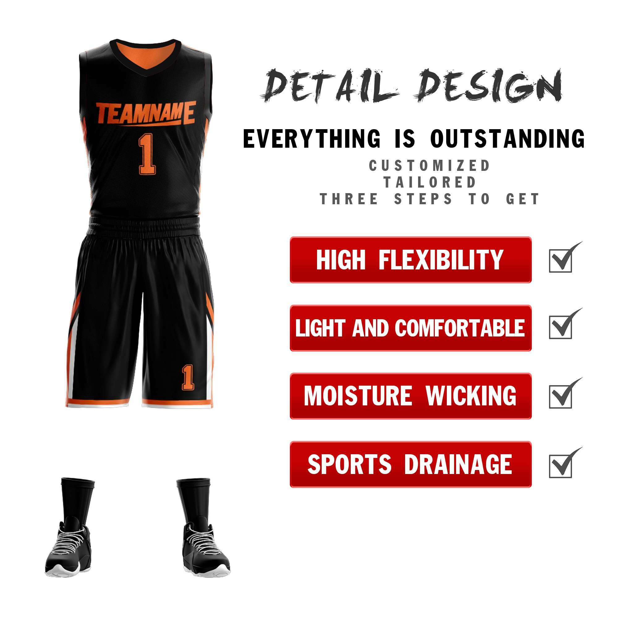 Custom Black Orange Double Side Sets Design Sportswear Basketball Jersey