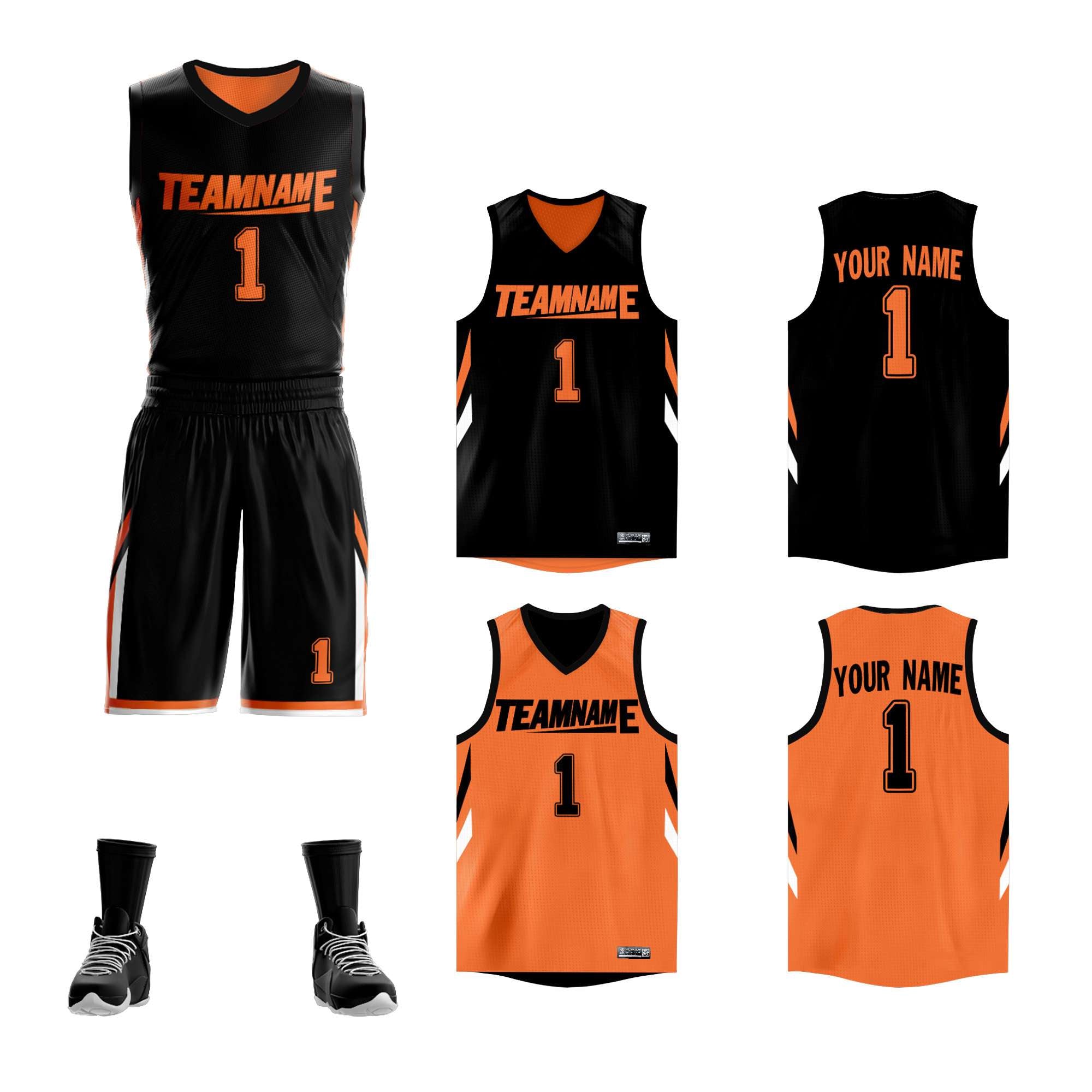 Custom Black Orange Double Side Sets Design Sportswear Basketball Jersey