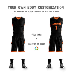 Le double côté orange noir fait sur commande place le maillot de basket-ball de vêtements de sport de conception