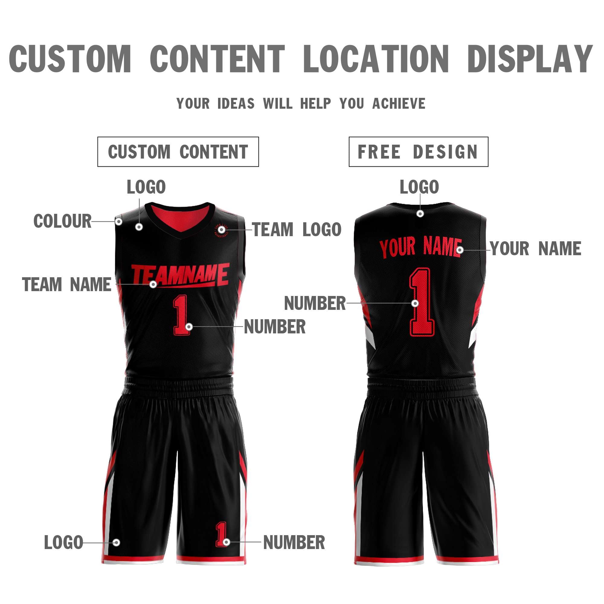 Custom Black Red Double Side Sets Design Sportswear Basketball Jersey