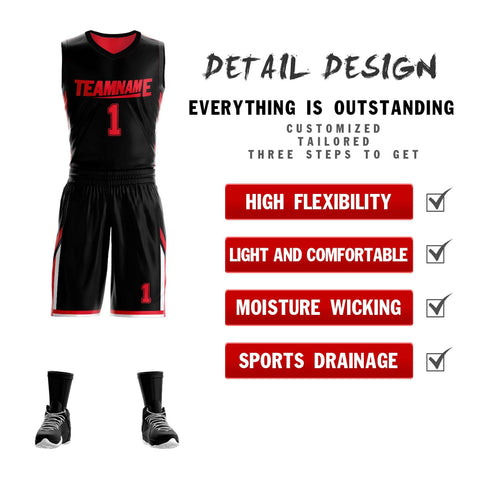 Custom Black Red Double Side Sets Design Sportswear Basketball Jersey