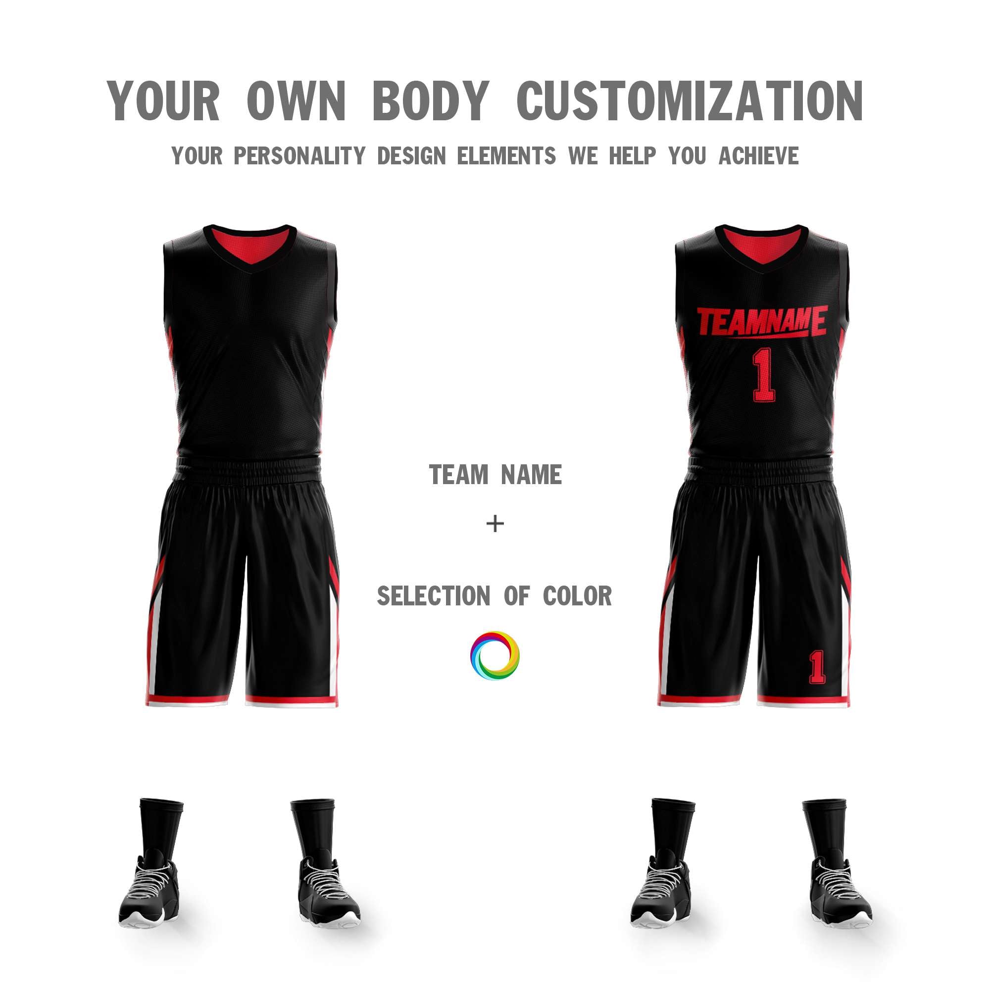 Custom Black Red Double Side Sets Design Sportswear Basketball Jersey