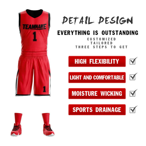 Custom Red Black Double Side Sets Design Sportswear Basketball Jersey