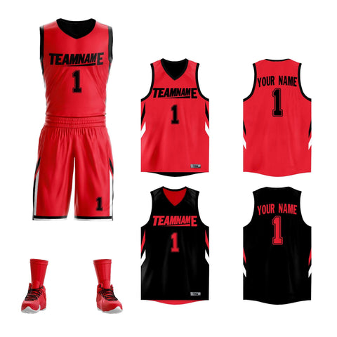 Custom Red Black Double Side Sets Design Sportswear Basketball Jersey