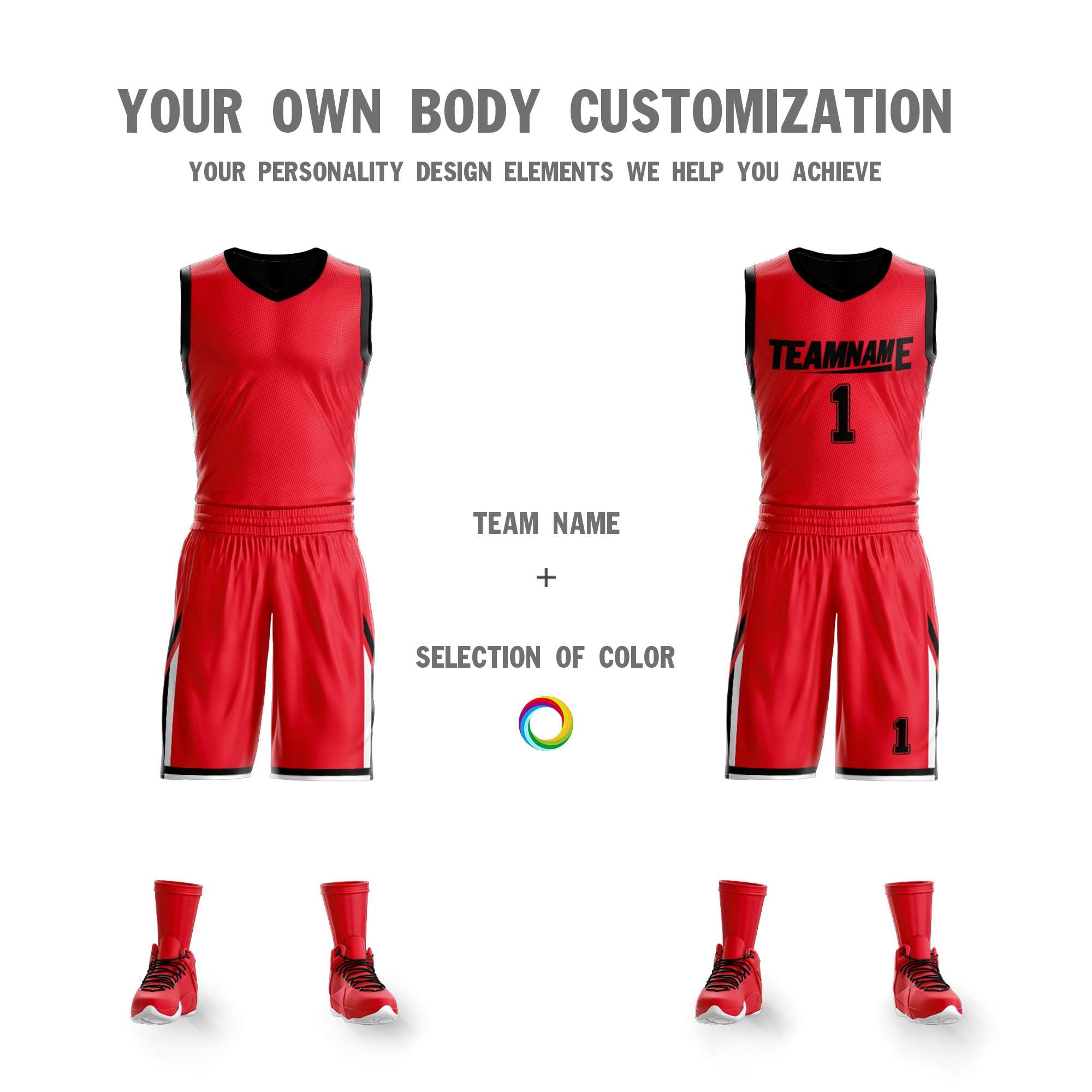 Custom Red Black Double Side Sets Design Sportswear Basketball Jersey