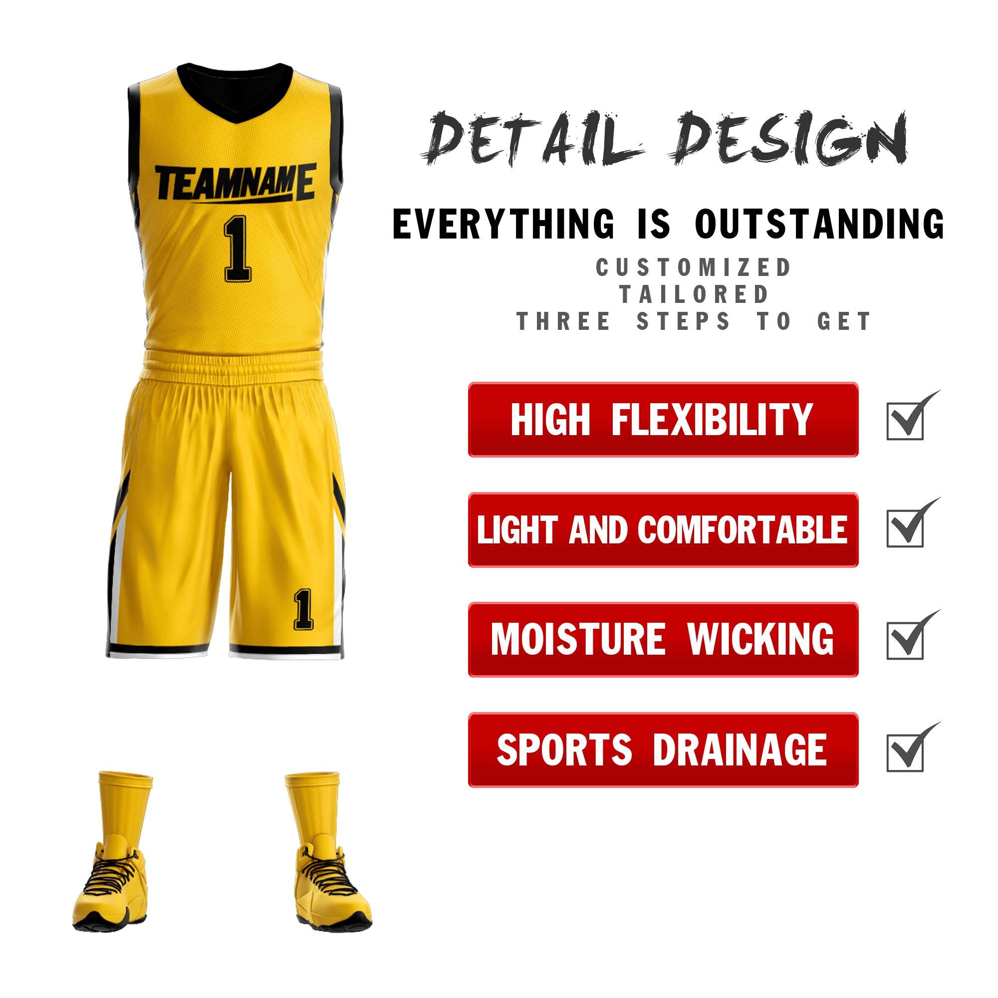 Custom Yellow Black Double Side Sets Design Sportswear Basketball Jersey