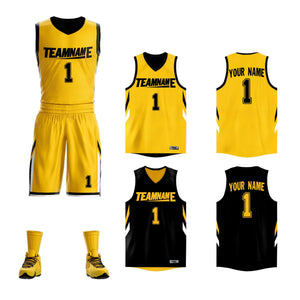 Le double côté noir jaune fait sur commande place le maillot de basket-ball de vêtements de sport de conception