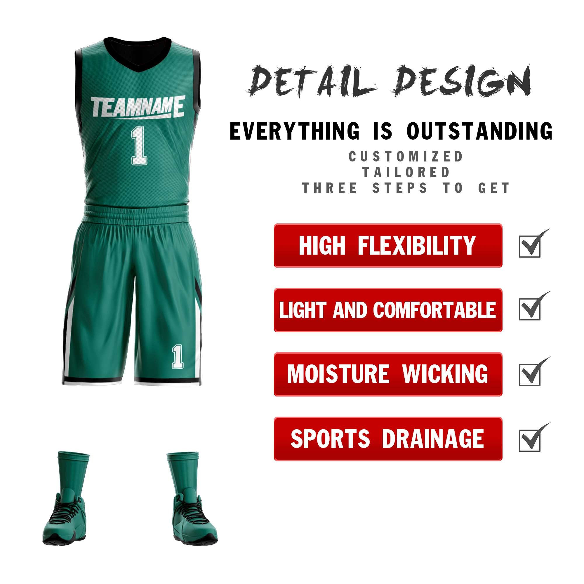 Custom Green Black Double Side Sets Design Sportswear Basketball Jersey