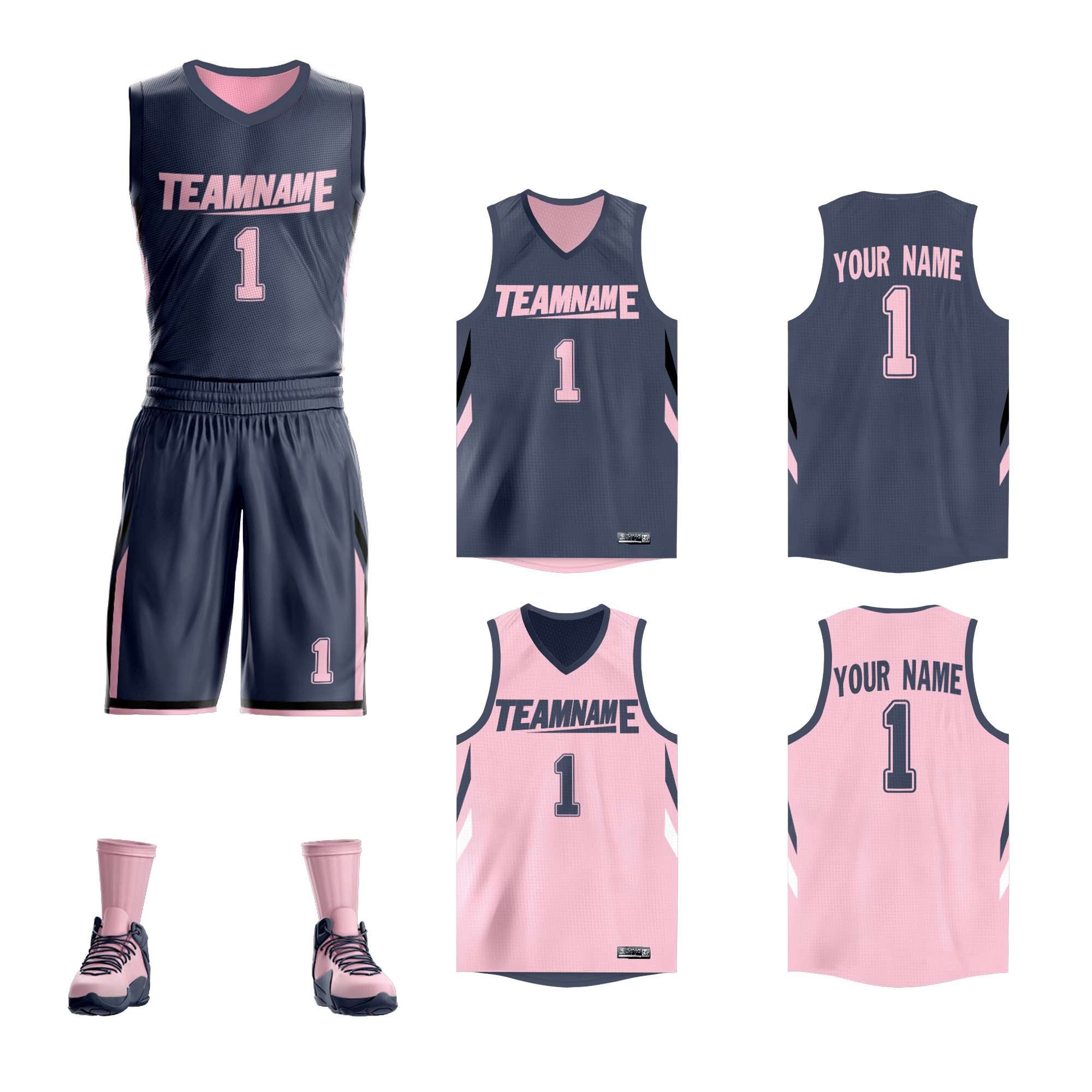 Le double côté rose gris foncé fait sur commande place le maillot de basket-ball de vêtements de sport de conception