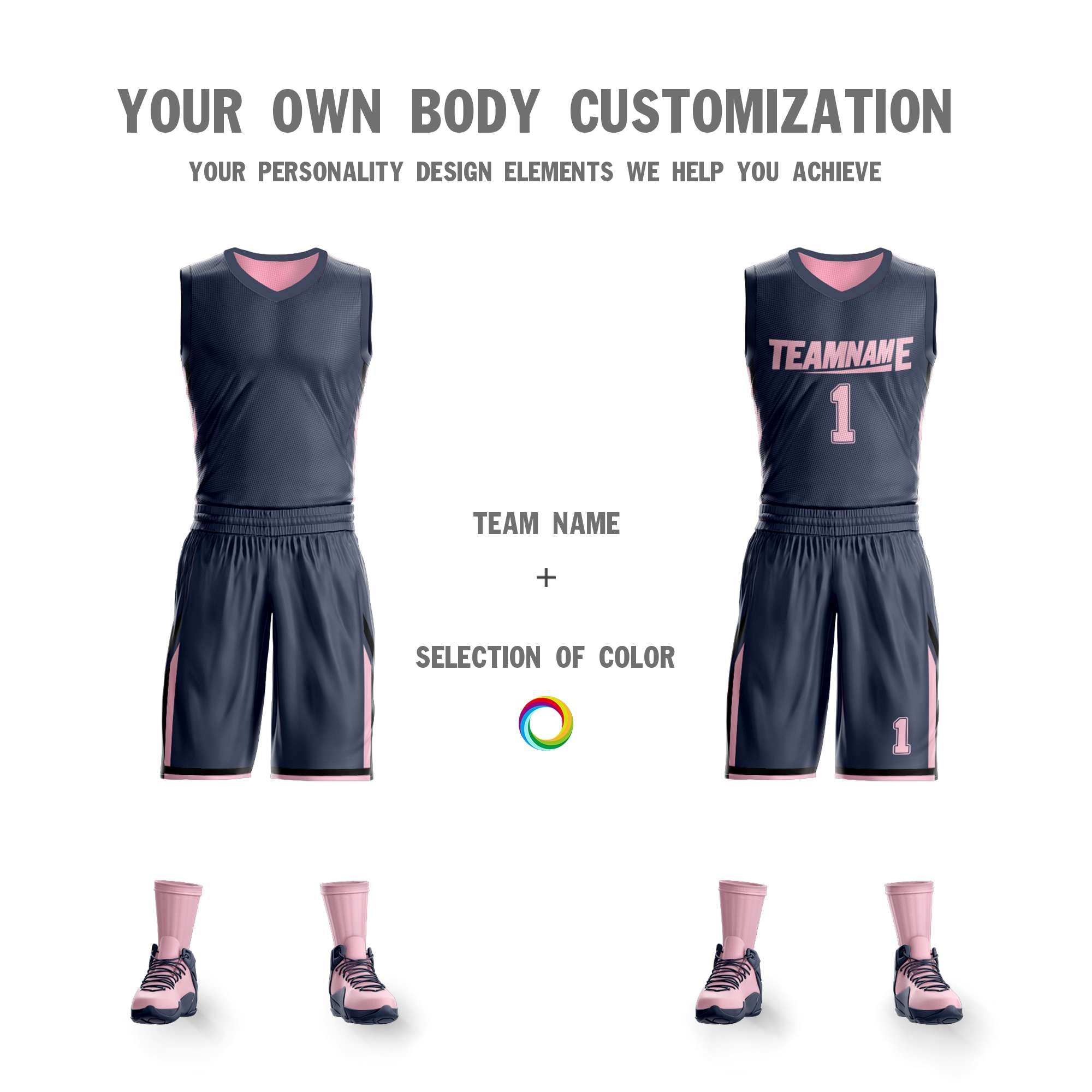 Le double côté rose gris foncé fait sur commande place le maillot de basket-ball de vêtements de sport de conception