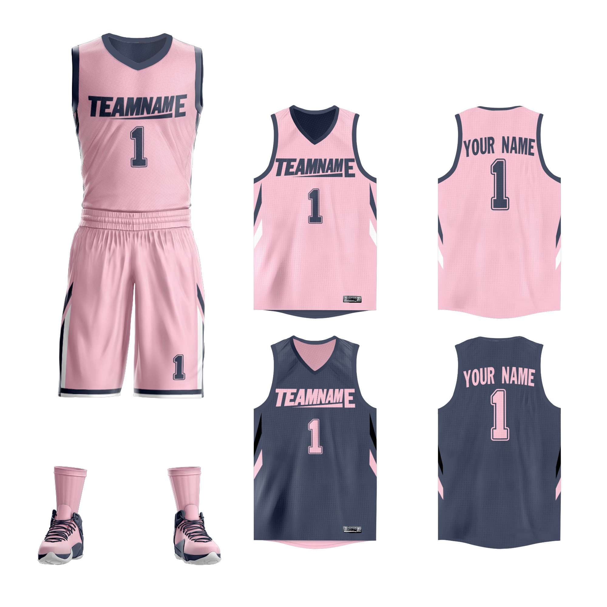 Custom Pink Dark Gray Double Side Sets Design Sportswear Basketball Jersey