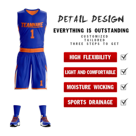 Custom Royal Orange Double Side Sets Design Sportswear Basketball Jersey
