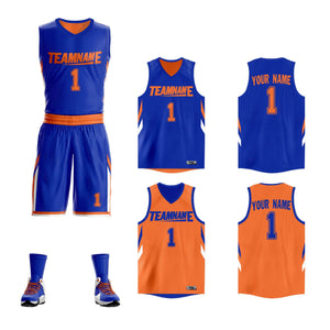 Le double côté orange royal fait sur commande place le maillot de basket-ball de conception de vêtements de sport