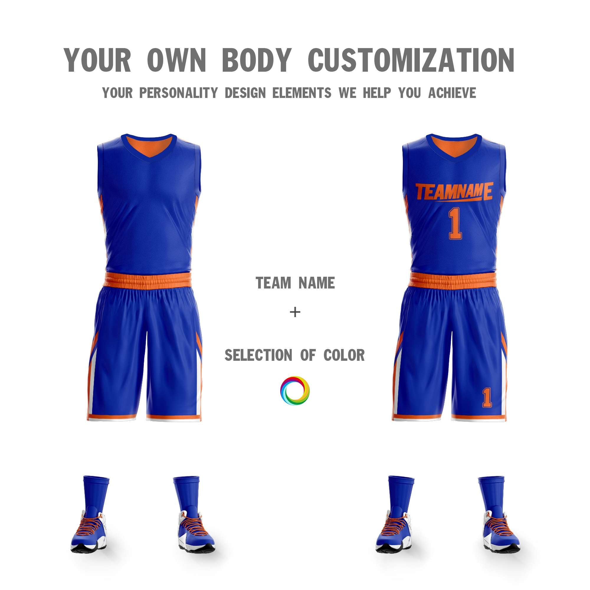 Le double côté orange royal fait sur commande place le maillot de basket-ball de conception de vêtements de sport