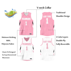 Custom Pink White  Double Side Tops Athletic Basketball Jersey