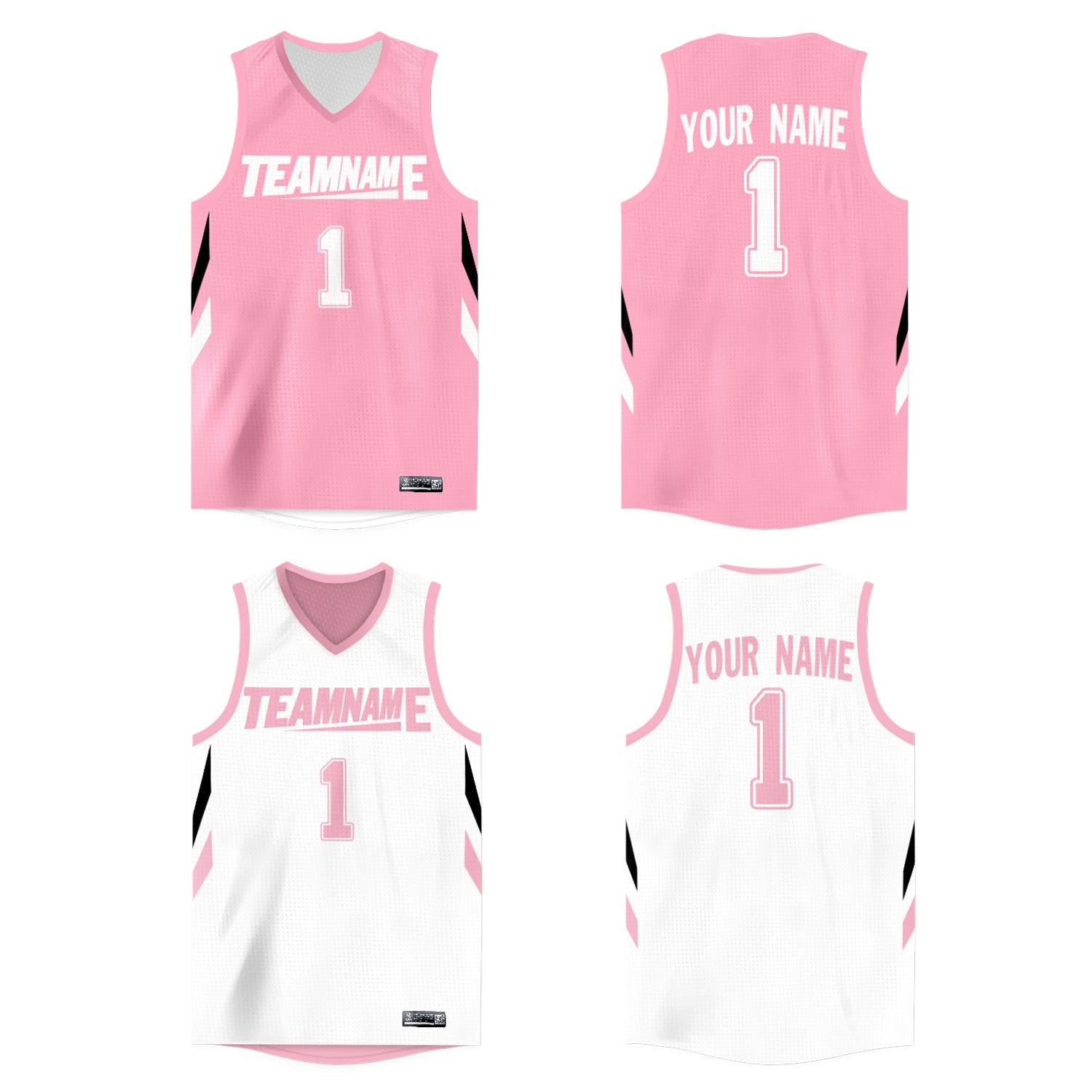 Maillot de basket-ball athlétique personnalisé, rose et blanc, double face, dessus