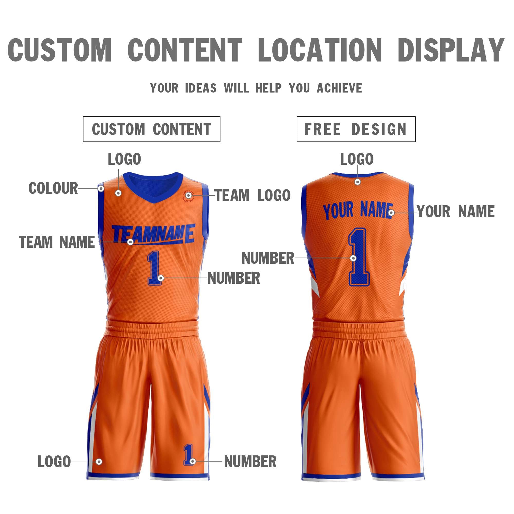 Le double côté royal orange fait sur commande place le maillot de basket-ball de vêtements de sport de conception