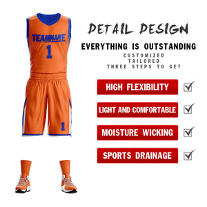 Le double côté royal orange fait sur commande place le maillot de basket-ball de vêtements de sport de conception