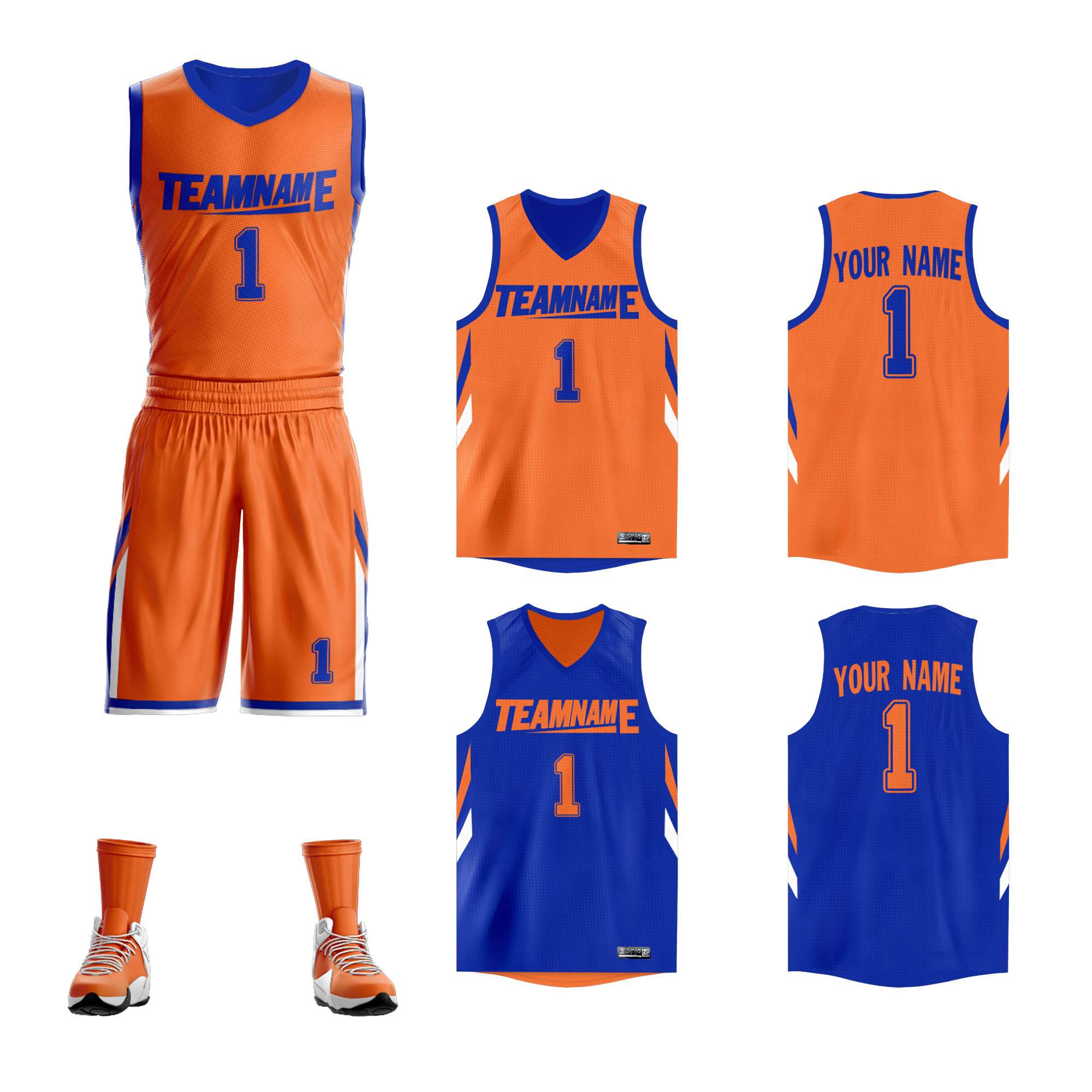 Le double côté royal orange fait sur commande place le maillot de basket-ball de vêtements de sport de conception