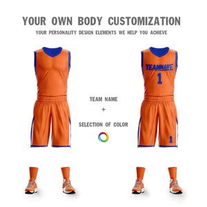 Le double côté royal orange fait sur commande place le maillot de basket-ball de vêtements de sport de conception