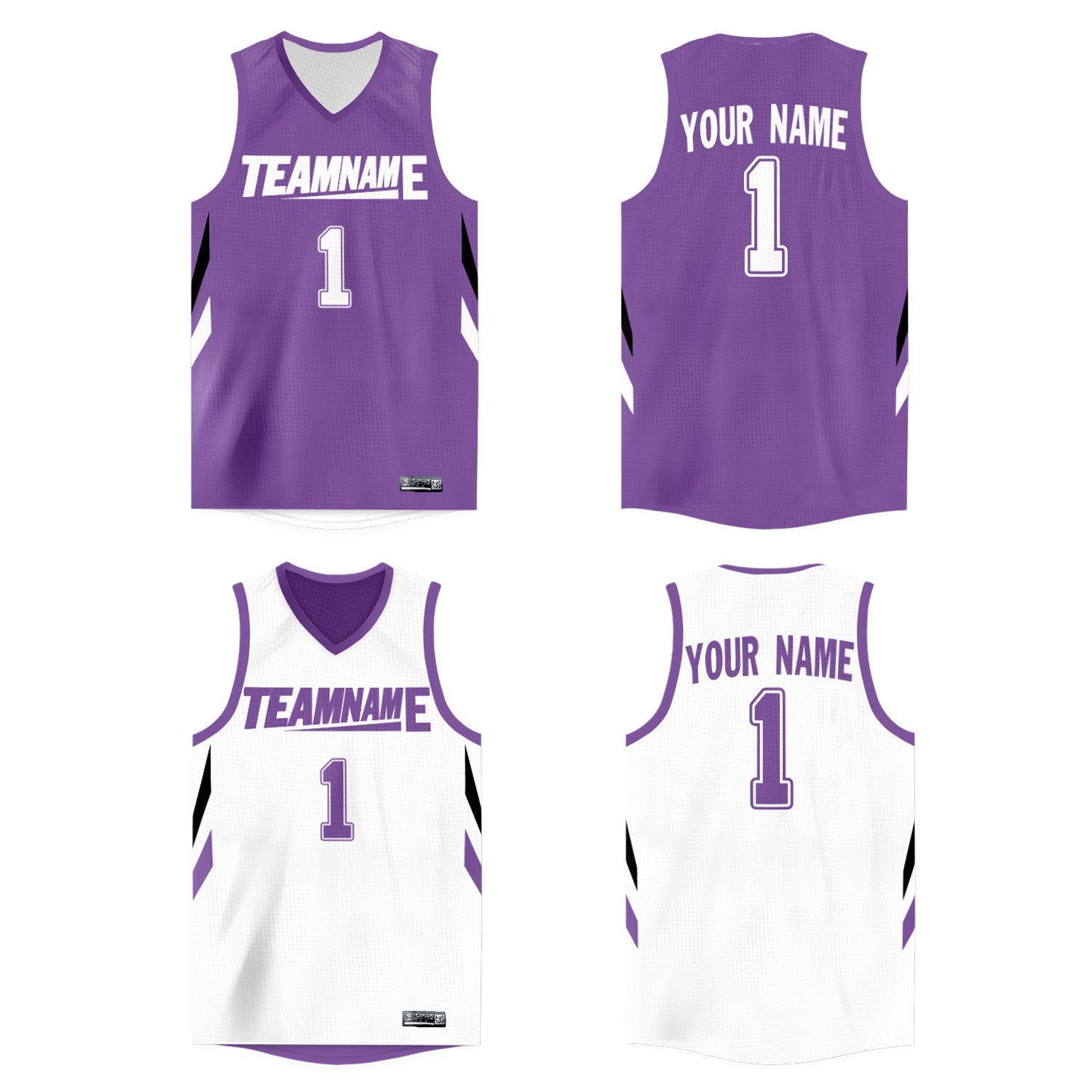 Maillot de basket-ball athlétique personnalisé, violet et blanc, double face, dessus