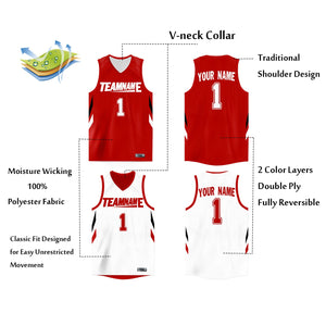 Custom Red White  Double Side Tops Athletic Basketball Jersey