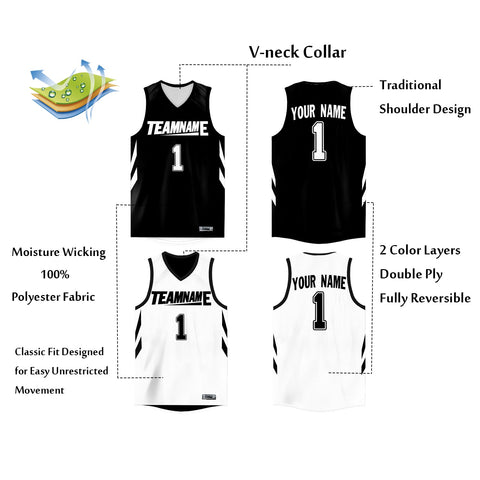 custom black and white reversible basketball jersey with numbers