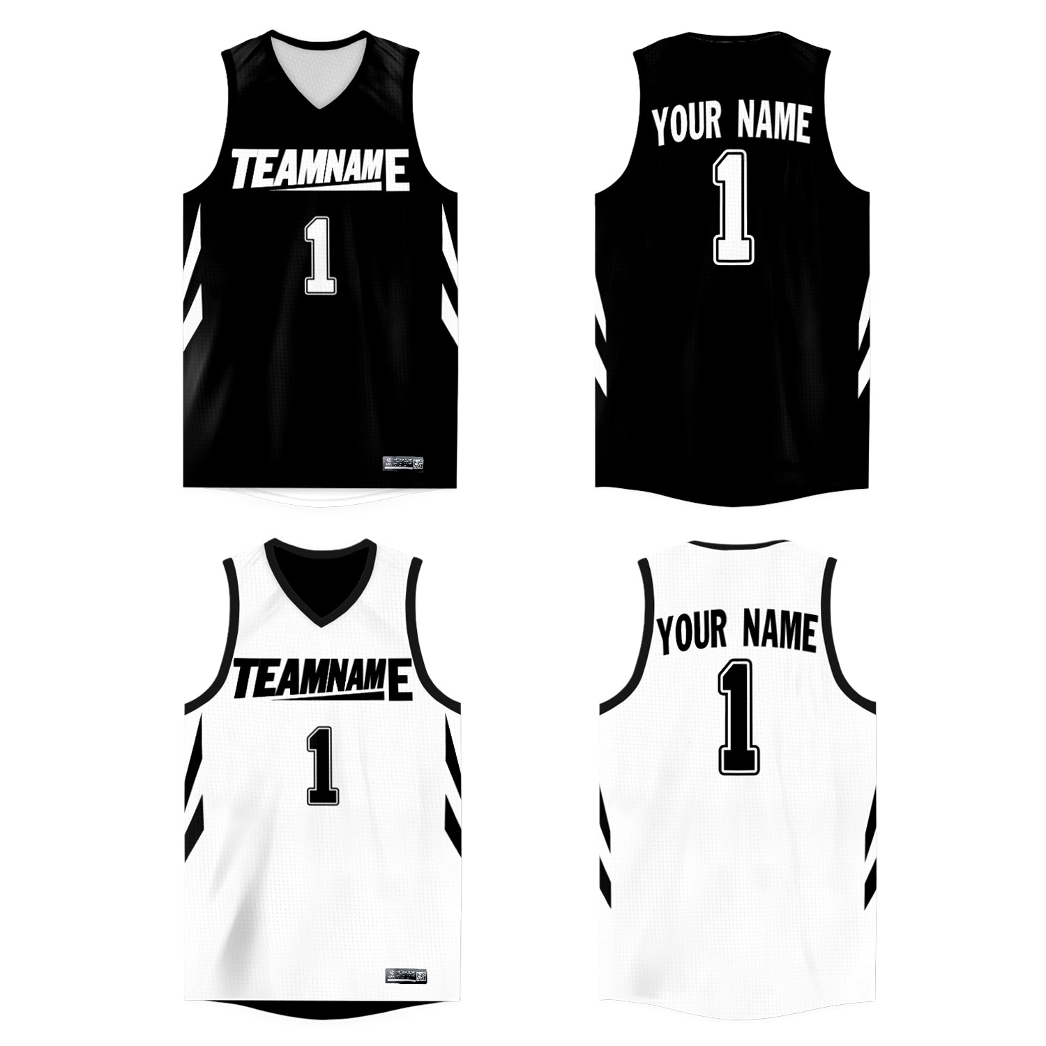 Maillot de basket-ball athlétique personnalisé, noir et blanc, double face, dessus