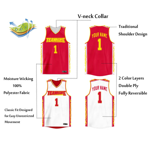 Custom Red White  Double Side Tops Athletic Basketball Jersey