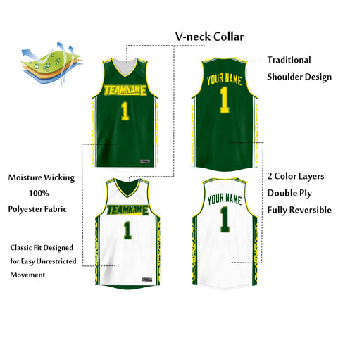 Custom Green White  Double Side Tops Athletic Basketball Jersey