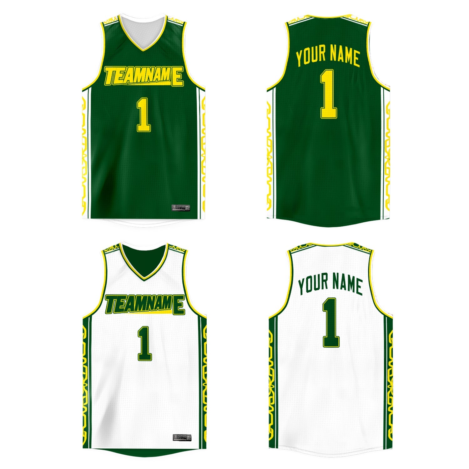 Maillot de basket-ball athlétique personnalisé, vert et blanc, double face, dessus