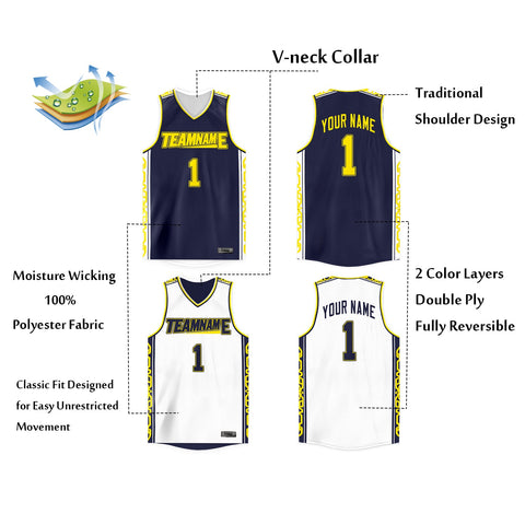 Custom Navy White  Double Side Tops Athletic Basketball Jersey