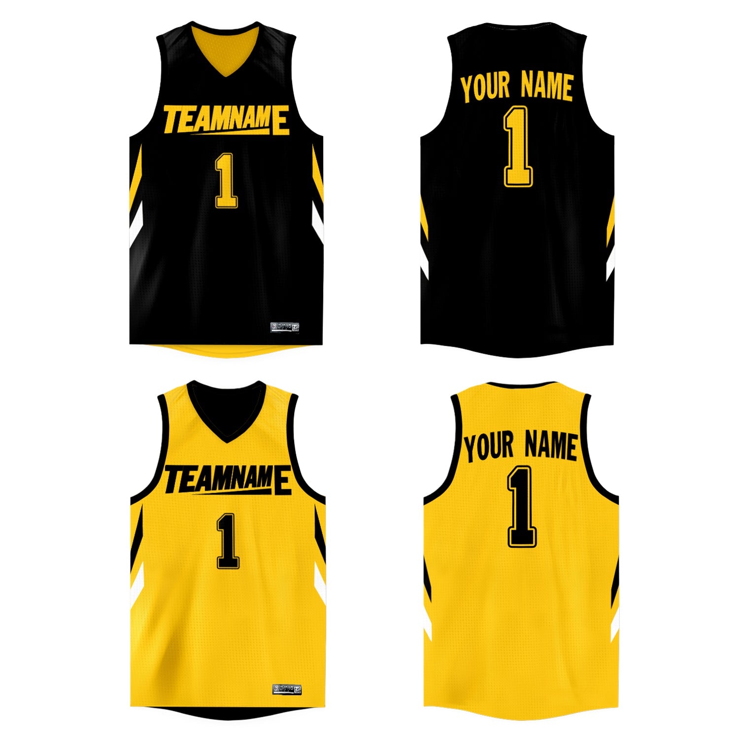 Maillot de basket-ball athlétique personnalisé noir jaune double face