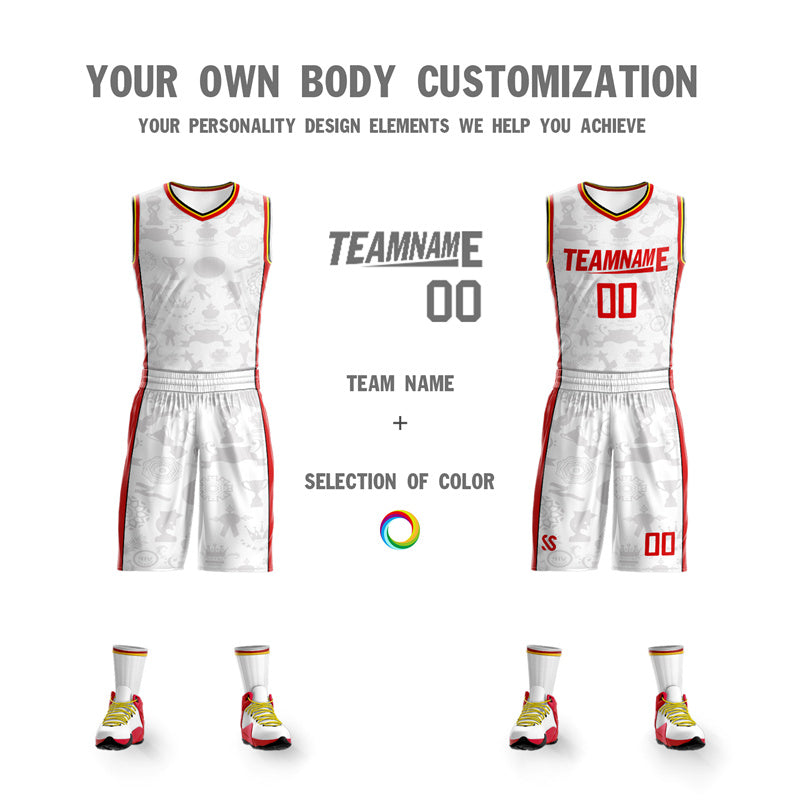 KXK Custom White Red Double Side Sets Basketball Jersey